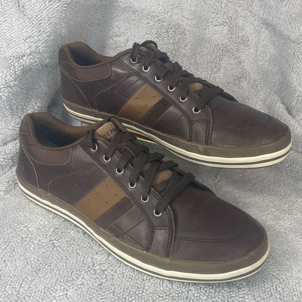 Skechers Relaxed Fit Mens 10.5 Brown Leather Sneakers 63619 COC